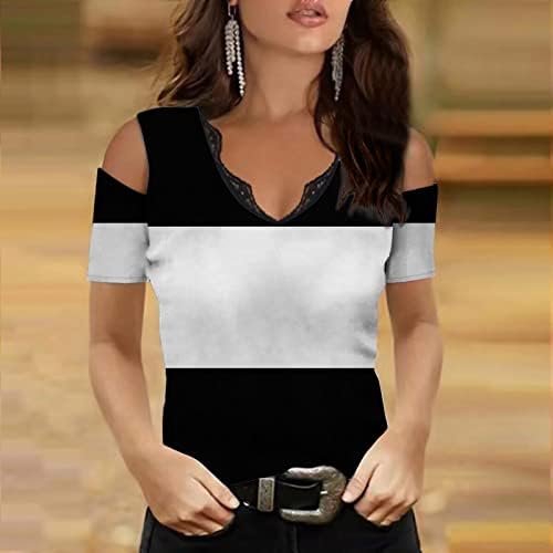 Bayan Üstleri Şık Rahat Zarif Derin V Boyun T-Shirt Soğuk Omuz Kısa Kollu Baskı Gömlek 2023 Yaz Bluz
