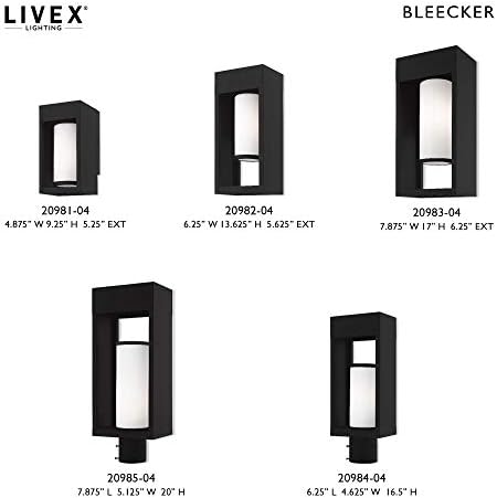 Livex aydınlatma 20985-04 Bleecker-20 bir ışık açık sonrası üst fener, siyah kaplama saten Opal beyaz cam