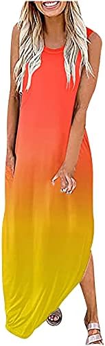 QTOCIO Artı Boyutu uzun elbise Kadınlar için, Bayanlar Yaz Casual Gevşek Kolsuz O-boyun A-Line Parti Hamile Yensiz 2023