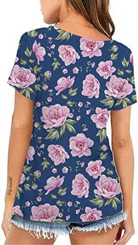 Tişörtleri Gömlek Kadınlar için, çiçek Baskılı V Boyun Kısa Kollu Büyük Boy Egzersiz T-Shirt Sevimli Artı Boyutu Kadınlar