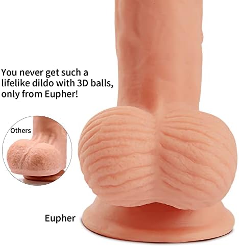 Hareketli sünnet derisi ile Eupher 7.7 inç gerçekçi yapay penis, eller serbest oyun için 3D tam topları ve güçlü vantuz ile