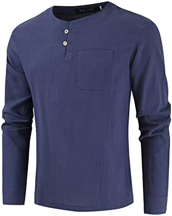ZDDO erkek Uzun Kollu T-Shirt Sonbahar Düğmesi Boyun Yakasız Hippi Tee Tops Katı Renk Slim Fit Egzersiz T Shirt