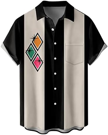 XXBR Erkek Casual Gömlek Düğmesi Aşağı havai gömleği Colorblock Patchwork Plaj Üst Kısa Kollu Rahat Fit Bowling Gömlek
