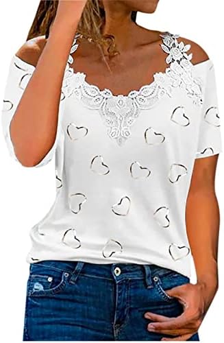 Bayan Dantel Pamuklu Gömlek Yaz Sonbahar 2023 Kısa Kollu Kapalı Omuz V Boyun Brunch Üst T Shirt Bayanlar için MA MA