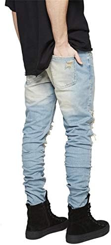 Andongnywell erkek Slim Fit Siyah Streç Tahrip Kot Pantolon Yırtık Skinny Denim Kot Fermuarlı Düğme Cebi ile