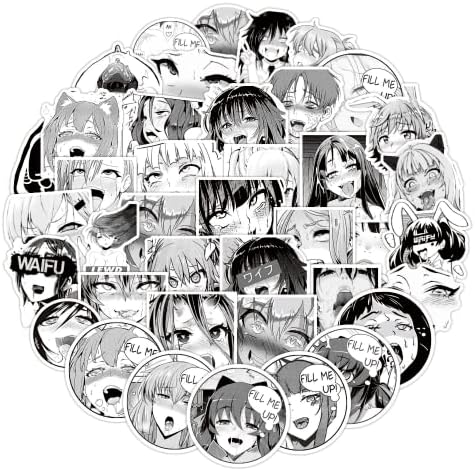 100 PCS Ecchi Hentai Ahegao Yüz Anime Kız Çıkartmalar İçin Yetişkin, Siyah Ve Beyaz İffetsiz Waifu Vinil Su Geçirmez Çıkartmalar,