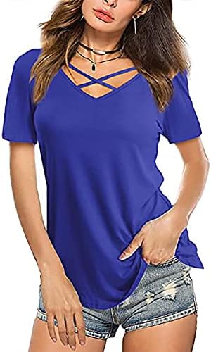 LYTRYCAMEV Bayan Üstleri Yaz Kısa Kollu Gömlek Kadınlar için Dışarı Çıkmak Moda Üst Rahat Gevşek Crewneck Katı Bluzlar Gömlek