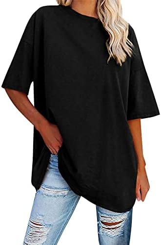 LYTRYCAMEV Bayan Üstleri Yaz Kısa Kollu Gömlek Kadınlar için Dışarı Çıkmak Moda Üst Rahat Gevşek Crewneck Katı Bluzlar Gömlek