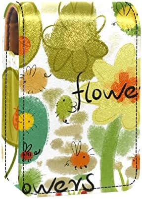 ORYUEKAN Mini Makyaj aynalı çanta, Debriyaj Çanta Deri Ruj Kılıfı, Karikatür Yeşil Çiçekler Bahar Arı Güzel