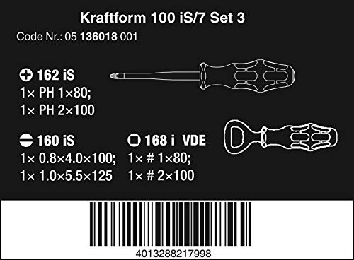 Wera 05136018001 Kraftform 100 ıs/7 Set 3 Tornavida Seti Kraftform Plus Serisi 100. Kısmen Azaltılmış Bıçak Çapı, 7 Adet