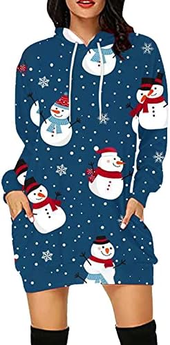 2022 kapüşonlu elbise Kadınlar için Çirkin Merry Christmas Kazak Elbise Kar Tanesi Uzun Kazak Gevşek Noel Kazak Elbise