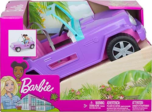Barbie Oyuncak Araba, 2 Pembe Koltuklu ve Basamaklı, Yuvarlanan Tekerlekli Mor Arazi Aracı