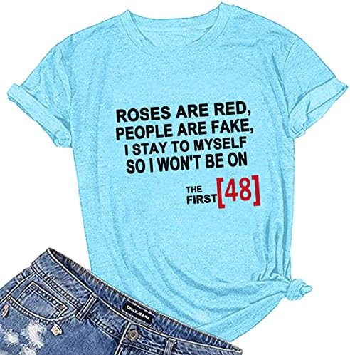 HOXİNE kadın Güller Kırmızı, İnsanlar Sahte Mektup Baskı grafikli tişört Kısa Kollu Crewneck Anne T-Shirt Genç Elbise