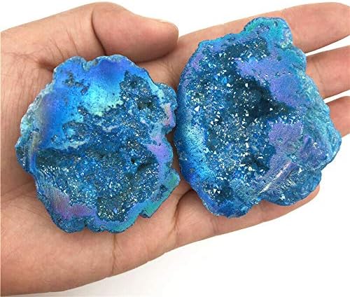 RUİTAİQİN SHİTU 1 adet Açık Mavi Titanyum Aura Akik Kuvars Küme Kristal Noktaları Geode Numune Dekoratif Taşlar ve Mineraller