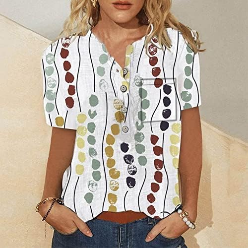 Kadınlar için kısa Kollu Gömlek, Artı Boyutu Çiçek Baskı Casual Düğme Gömlek Gevşek Rahat V Yaka Kısa Kollu Üst