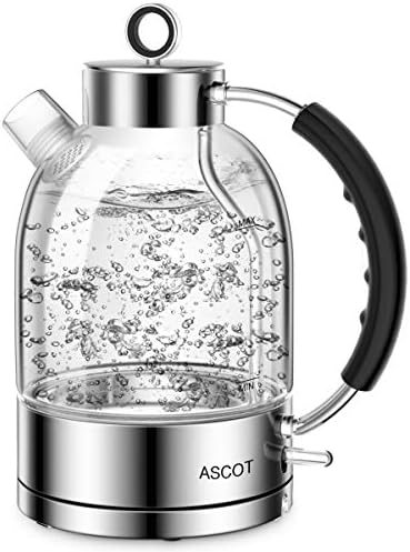 ASCOT elektrikli su ısıtıcısı, cam elektrikli çay su ısıtıcısı hediyeler için erkek / kadın / aile 1.6 L 1500 W borosilikat