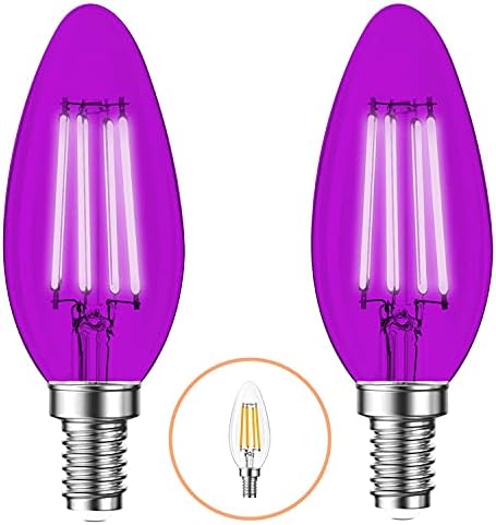 2 Paket E12 Filament LED Mor Ampuller-E12 Şamdan Ampul 4 W 40 Watt Eşdeğer-Vintage LED Mor Ampul LED Dekoratif Aydınlatma