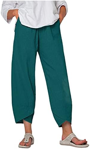 Mackneog Yüksek Bel Bayan kapri pantolonlar için Yaz Hafif Düz Renk Rahat Gevşek kapri pantolonlar Geniş Bacak Keten Kırpma