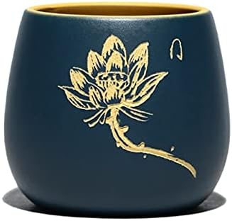 DODOUNA Mor Kil çay bardağı Yaratıcı El Yapımı Oyma Lotus Gong Fu Ana Bardak Seramik Retro Ofis Su Bardağı çay seti İçecek