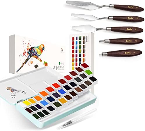 MeiLiang Suluboya boya seti, 36 Canlı Renkler Cep Kutusu ile 5 Adet Boyama Bıçakları Paslanmaz Çelik Spatula palet bıçağı