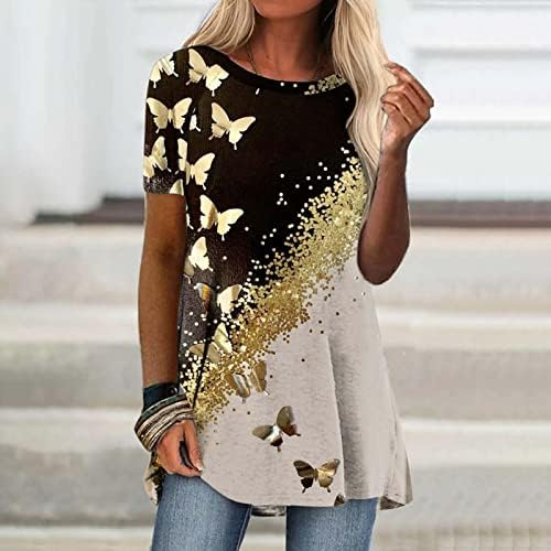 Kısa kollu tişört Kadınlar için Moda 3D Baskılı Tunik Üst Crewneck Kısa Kollu Tees Gevşek Rahat Rahat Gömlek