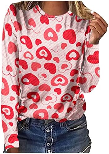 Sevgililer Günü Bluz Kadınlar için Sevimli Aşk Kalp Baskı Tunik Üst Sonbahar Rahat Uzun Kollu Crewneck Gömlek Dışarı Çıkmak