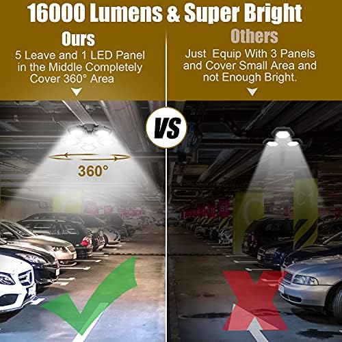 LED Garaj ışıkları, 16000 Yüksek Lümen 160 watt Garaj ışığı, 5 Garaj Tavan Lambası Panelli 90°Dönme Açısı Garaj Atölyesi