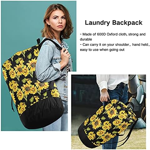 Sonbahar Ayçiçeği çamaşır torbası Omuz Askılı Ağır Hizmet Tipi Çamaşır Sırt Çantası Kolları Seyahat çamaşır torbası İpli