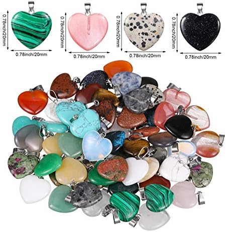 60 Adet Kalp Şeklinde Taş Kolye Çakra Boncuk DIY Kristal Takılar Sevgililer Günü için DIY Taş Kalp Kolye DIY Takı Kolye Anahtarlıklar