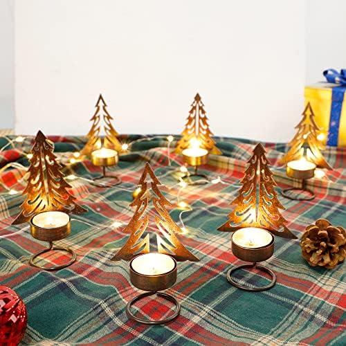 FORUP 6 Paket Noel Ağacı Tealight mumluklar, Metal Noel Ağacı Mumluk Noel Ev Partisi için Masa Mantel Süslemeleri