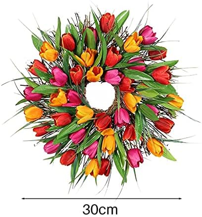 MGWYE 30cm Yapay Lale Çelenk Lale Çiçek Kapı Çelenk duvar askı süsleri Ön Kapı için Anneler Günü Çelenk Çelenkler (Renk: