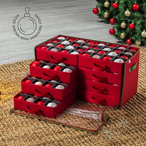 Zober Premium Büyük Noel Süs saklama Kutusu, Yan Açık, Çekmece Tarzı Tepsiler-3 Bölme, 8 Tepsi, 128 Tatil Süsleri ve Noel