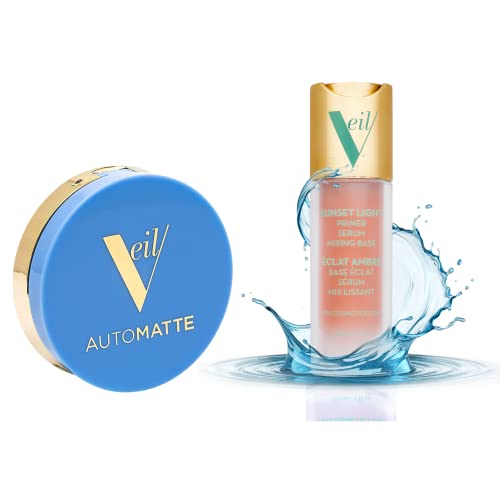 Veil Cosmetics / AutoMatte Matlaştırıcı Balsam ve Gün Batımı Işığı 3'ü 1 Arada Astar / Yarı Saydam Tozsuz Makyaj Gözenekleri