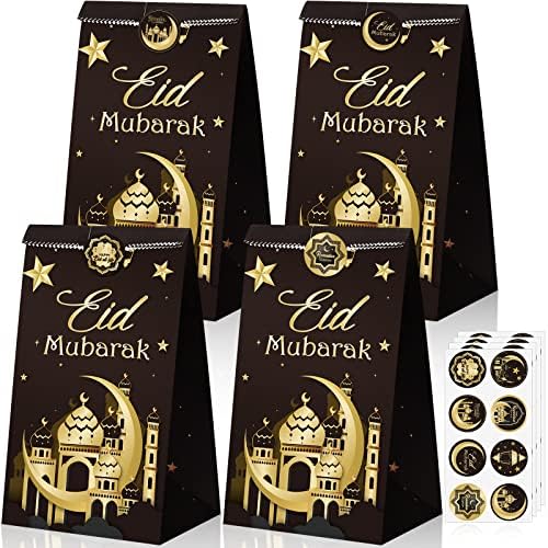 Yısong 28 Paketi Eid Mubarak Parti Favor Kağıt Torbalar Eid Al Fitr Parti Şekerleri Güzellikler Çanta Camii Ramazan Tema