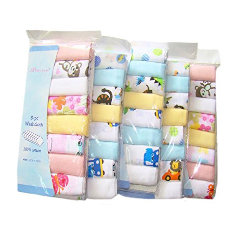 CuteOn Pamuklu Yumuşak Bebek Bezleri Bebek Havluları, 8'li Paket, 11,8 x 11,8 02-Kız