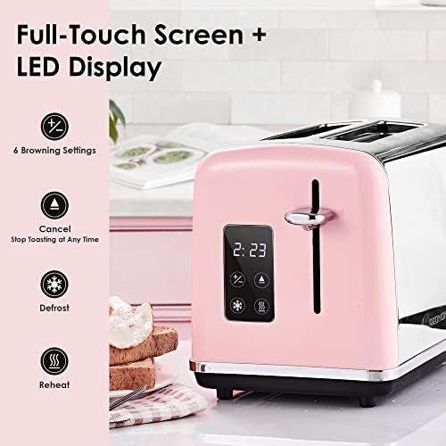 Pembe Ekmek Kızartma Makinesi, LED Dokunmatik Ekranlı ve Dijital Geri Sayım Sayacına Sahip REDMOND Ekmek Kızartma Makinesi