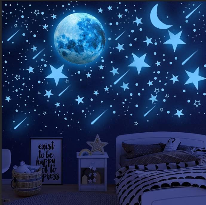 Tavan için karanlık yıldızlarda Parıltı, 1072 adet parlayan yıldız ve ay duvar Çıkartmaları Çıkartmaları,Yatak odası parıltılı