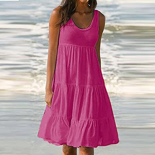 Kadın elbiseleri Kolsuz Midi askı elbise Scoop Boyun Pilili rahat elbise Fırfır Yaz Tankı Elbiseler Plaj Elbise