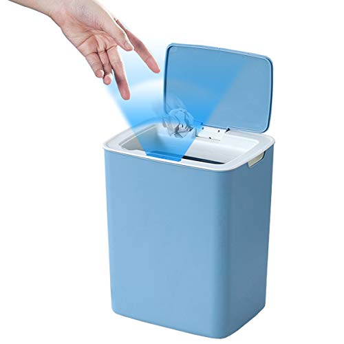 Otomatik çöp tenekesi, Olmayan Dokunmatik Sensör Plastik çöp tenekesi 3.7 Galon/14 L çöp sepeti Banyo Mutfak Ofis için (Mavi)