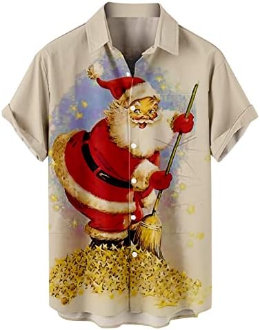 ZDDO Noel Düğme Aşağı Gömlek Mens Kısa Kollu Komik Noel Noel Baba Baskı Rahat Gömlek Parti Tasarımcı Gömlek