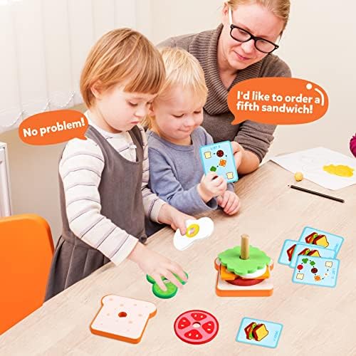 HOONEW Ahşap Sandviç Sıralama ve İstifleme Bebekler için Oyuncaklar Montessori Oyuncaklar Sipariş Kartları ile 3 Yaşındaki