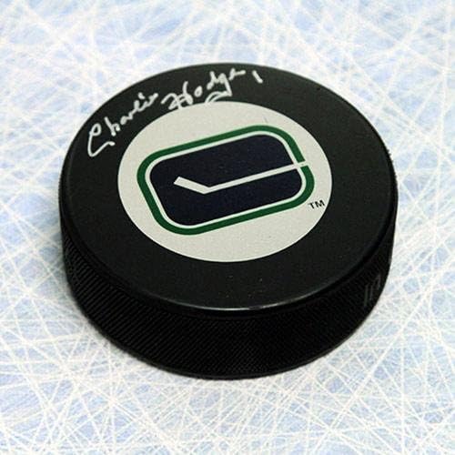 Charlie Hodge Vancouver Canucks İmzalı Hokey Diski - İmzalı NHL Diskleri