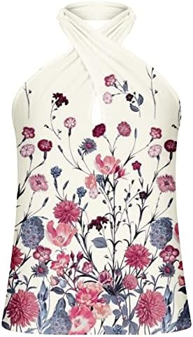 Üst Kızlar Kolsuz 2023 Backless Halter Pamuk Grafik Baskı Çiçek Cami Tankı Tüy Bluz Tshirt Bayan WD