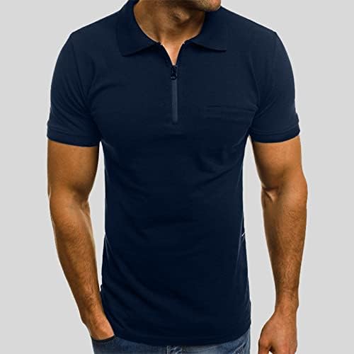 Çeyrek Zip erkek t-shirtü, Kısa Kollu Düzenli Fit Bluz Yaka Aktif T-Shirt Casual Katı Egzersiz Üst