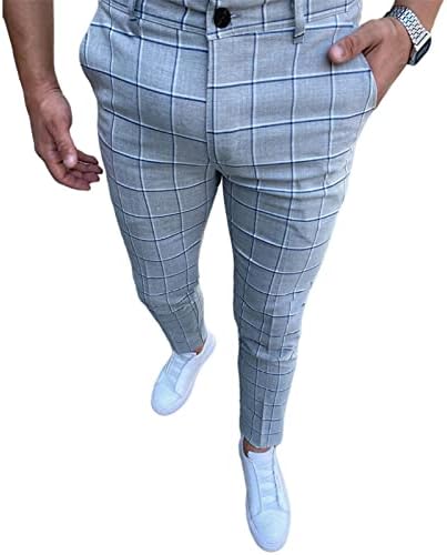 Erkek Moda Streç takım elbise pantalonları Slim Fit Ekose Pantolon takım elbise Pantolon Rahat Golf Pantolon