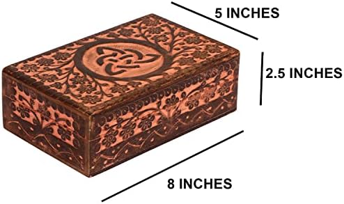 Ahşap Mücevher kutusu ile Kadınlar Erkekler için Kelt Kalp Tasarım 8 x 5 x 2.5 İnç Pembe Renk / Decorative Wooden Storage