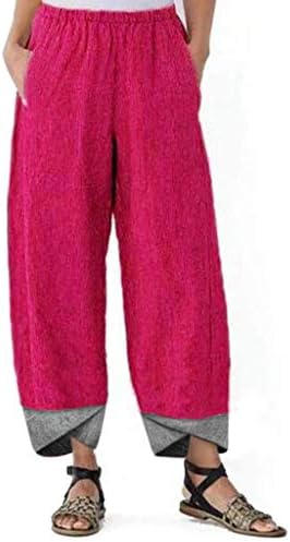 SHENGXİNY Sweatpants Kadınlar Casual Pamuk Keten Katı Patchwork Düzensiz Gevşek Pantolon Uzun dökümlü pantolon