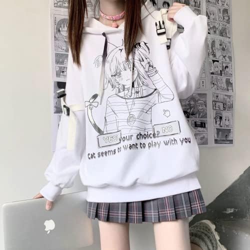 Anime Kız Hoodie Genç Giysileri Goth Oyun Y2k Japon Okul Üstleri Siyah JK Kawaii Estetik 12 14 16
