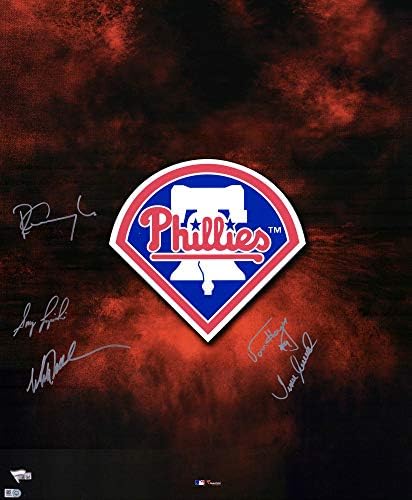Von Hayes, Pete Incavigilia, Mitch Williams ve Juan Samuel Philadelphia Phillies, Odak Fotoğrafta 20 x 24 İmzalı - İmzalı