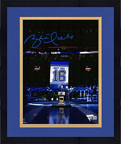 Çerçeveli Brett Hull St. Louis Blues İmzalı 8 x 10 Afiş Kaldırma Fotoğrafı-İmzalı NHL Fotoğrafları